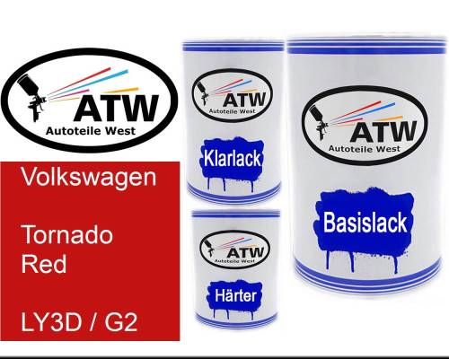 Volkswagen, Tornado Red, LY3D / G2: 500ml Lackdose + 500ml Klarlack + 250ml Härter - Set, von ATW Autoteile West.